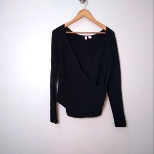 !Clearance! Moth Anthropologie Black Glyn Ribbed Faux Wrap Sweater, size Large